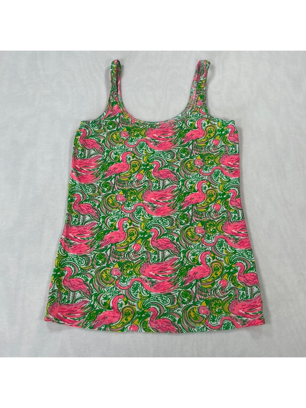 Lilly Pulitzer Flamingo‎ Print Tank Top Women’s Pink Green Cotton Stretch XS
